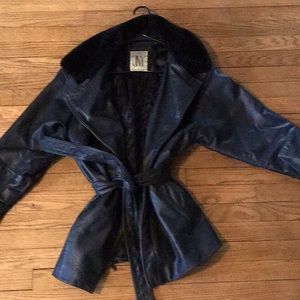 Black leather jacket with removable soft collar